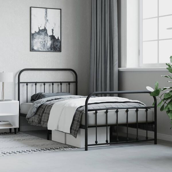 vidaXL Metal Bed Frame without Mattress with Footboard Black 107x203cm
