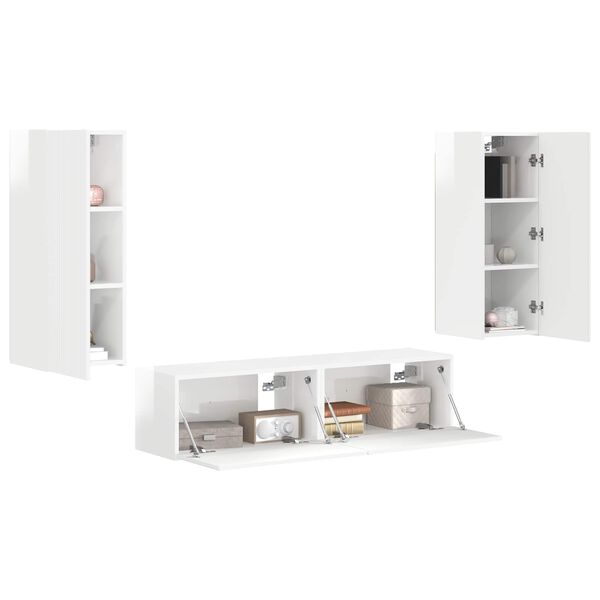vidaXL TV Cabinet Set 4 pcs High Gloss White Engineered Wood