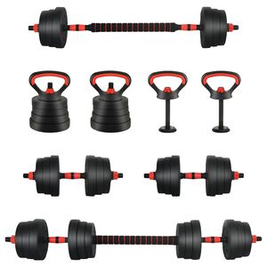 vidaXL 4-in-1 Dumbbell Barbell Kettlebell Set 20kg Black and Red
