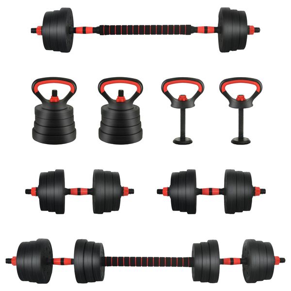 vidaXL 4-in-1 Dumbbell Set Black and Red 121 x 19.5 x 19.5 cm