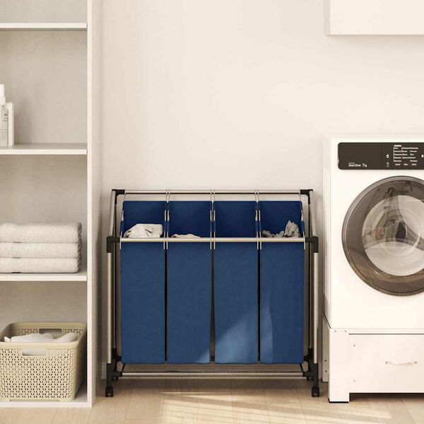 vidaXL Laundry Sorter with 4 Bags Blue Steel