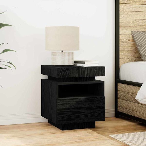 vidaXL Bedside Cabinet Black Oak 40 x 39 x 48.5 cm Engineered wood