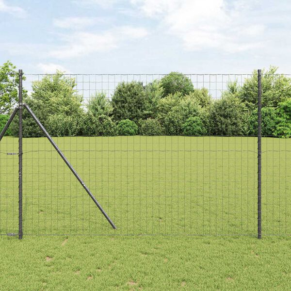 vidaXL Fence with Post Grey 1.5 x 10 m Steel