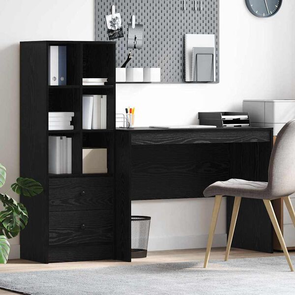 vidaXL Desk with Drawer 2 pcs Black Oak