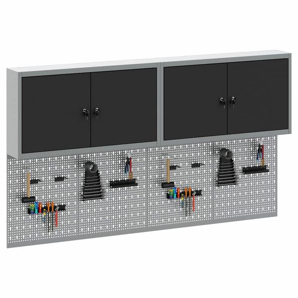 vidaXL Tool Cabinet and Pegboard Set 6 pcs Black 200 x 20 x 115 cm