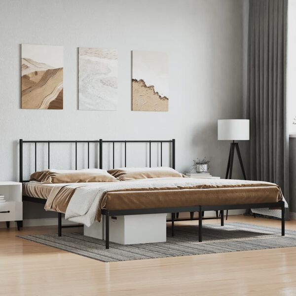 vidaXL Metal Bed Frame without Mattress with Headboard Black 200x200cm