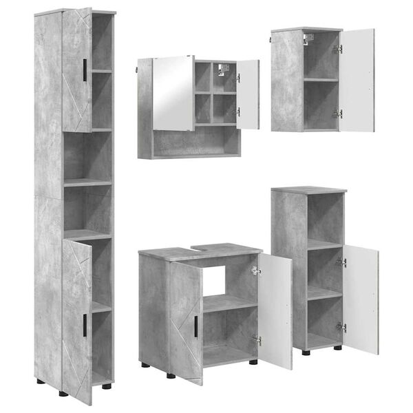 vidaXL Bathroom Furniture Set Wall-mounted 5 pcs Concrete Grey