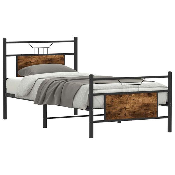 vidaXL Bed Frame without Mattress Smoked Oak 75x190 cm Small Single Engineered Wood