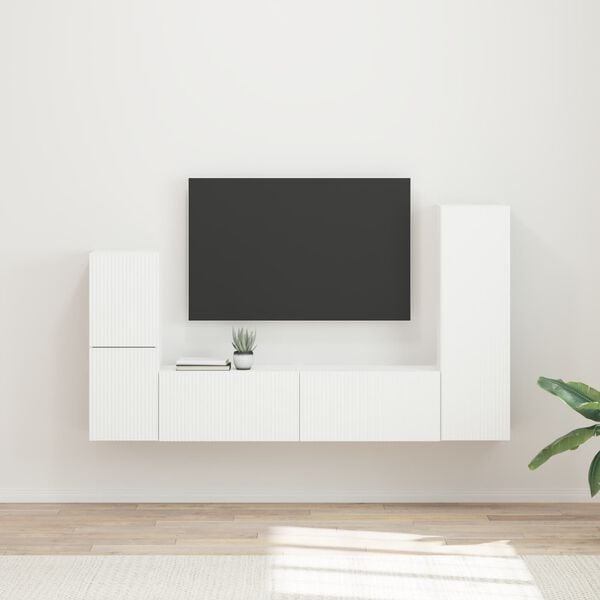 vidaXL TV Cabinet Set Wall-mounted 4 pcs White Engineered Wood
