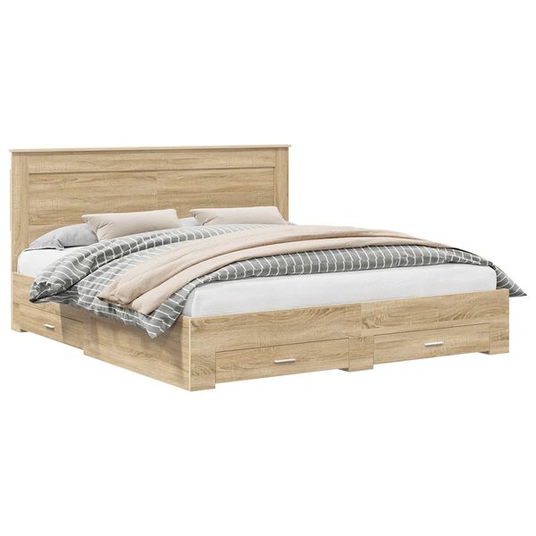 vidaXL Bed Frame with Drawer with Headboard Manual Engineered Wood