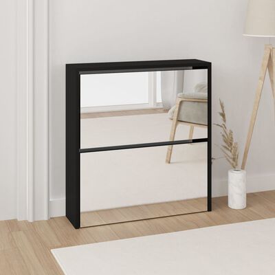 vidaXL Shoe Cabinet with Mirror 2-Layer Black 63x17x67 cm
