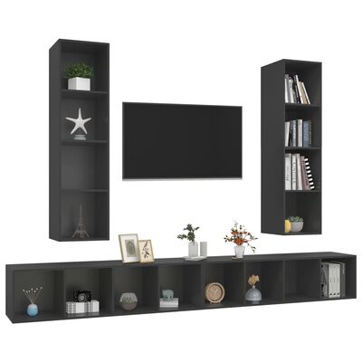 vidaXL Wall-mounted TV Cabinets 4 pcs Grey Engineered Wood