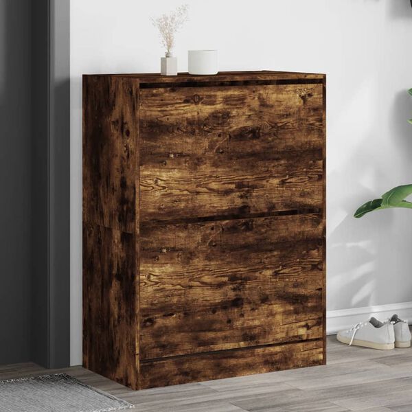 vidaXL Shoe Cabinet with 2 Flip-Drawers Smoked Oak 80x42x108 cm