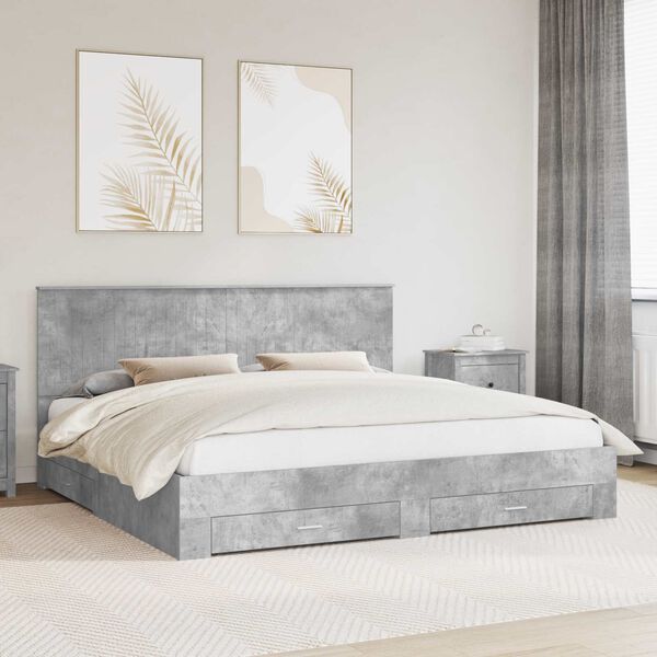 vidaXL Bed Frame Concrete Grey 200 x 200 cm Engineered Wood
