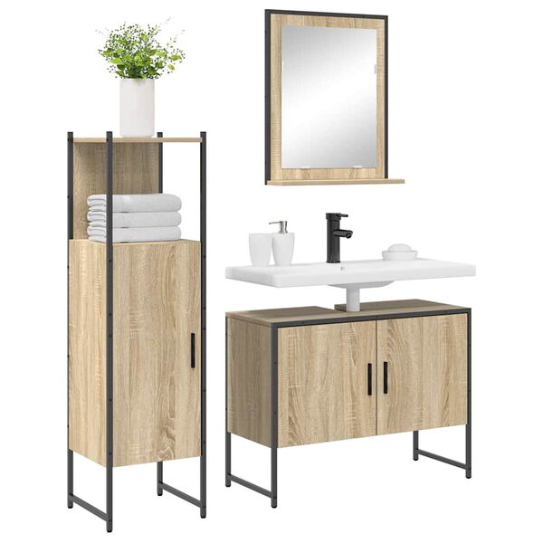 vidaXL Bathroom Furniture Set with Shelf 3 pcs Brown Engineered wood