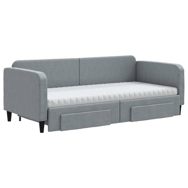 vidaXL Daybed with Trundle and Drawers Light Grey 90x190 cm Fabric