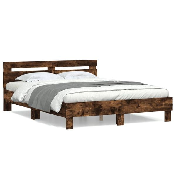 vidaXL Bed Frame without Mattress Smoked Oak 140x200 cm
