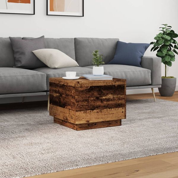 vidaXL Coffee Table with LED Lights Old Wood 50x50x40 cm