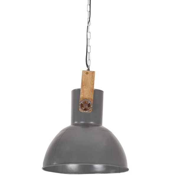 vidaXL Industrial Hanging Lamp 25 W Grey Round Mango Wood 32 cm E27