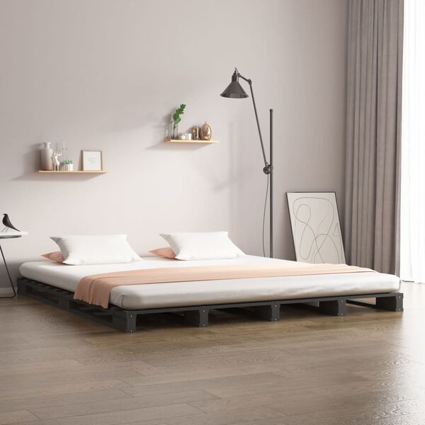 vidaXL Pallet Bed without Mattress Grey 200x200 cm Solid Wood