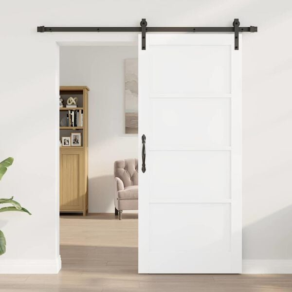 vidaXL Sliding Door White and Black 86 x 198.5 cm Solid Pine Wood