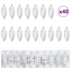 vidaXL Christmas Pine Cone Ball 40 pcs Silver 4 x 9 cm Plastic
