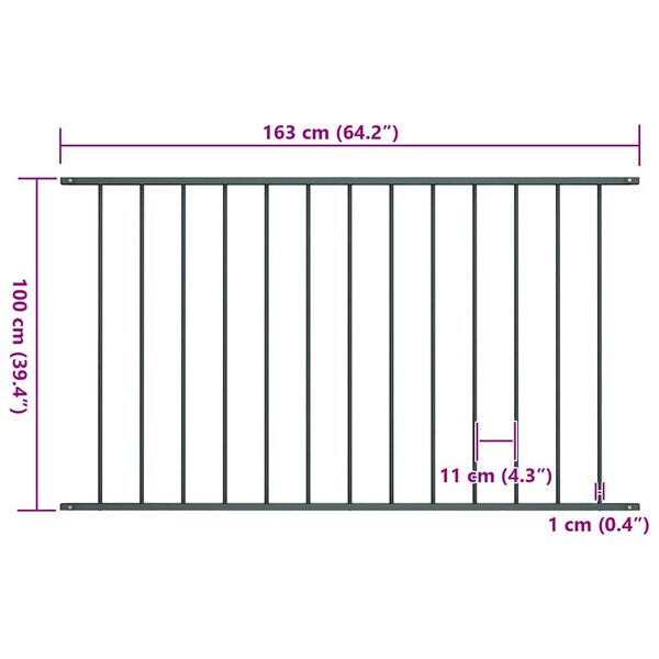 vidaXL Fence Panel Powder-coated Steel 1.63x1 m Anthracite