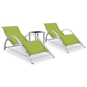 vidaXL Sun Loungers 2 pcs with Table Aluminium Green
