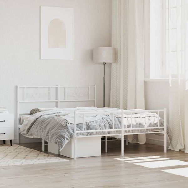 vidaXL Metal Bed Frame without Mattress with Footboard White 120x200cm