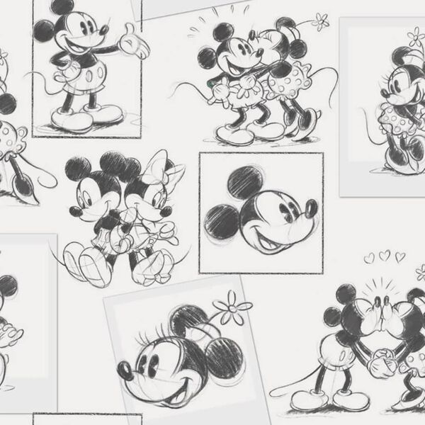 Noordwand Wallpaper Kids @ Home Mickey and Minnie Sketch Black and White