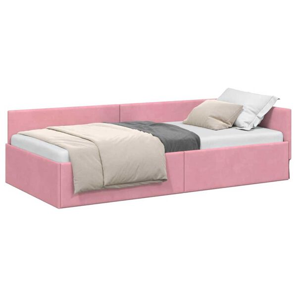 vidaXL Corner Bed Frame with Headboard Pink 80 cm x 200 cm Velvet
