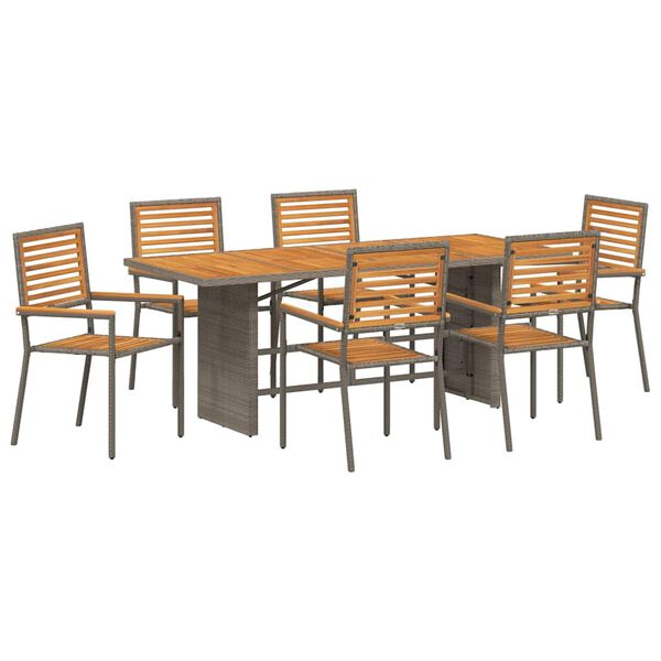 vidaXL Garden Dining Set 7 pcs Grey and Brown Poly Rattan