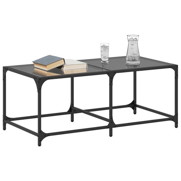 vidaXL Coffee Table with Black Glass Top 98.5x50x40 cm Steel