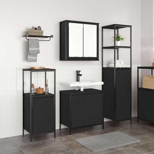 vidaXL Bathroom Furniture Set 3 pcs Black Oak Engineered Wood