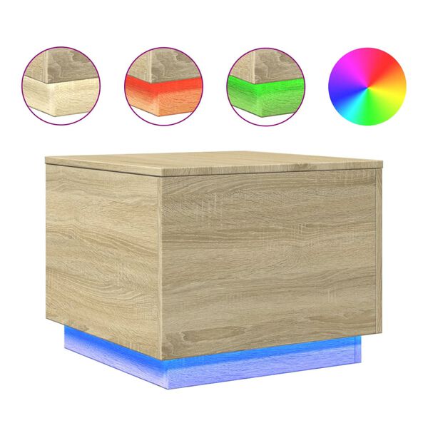 vidaXL Coffee Table with LED Lights Sonoma Oak 50x50x40 cm