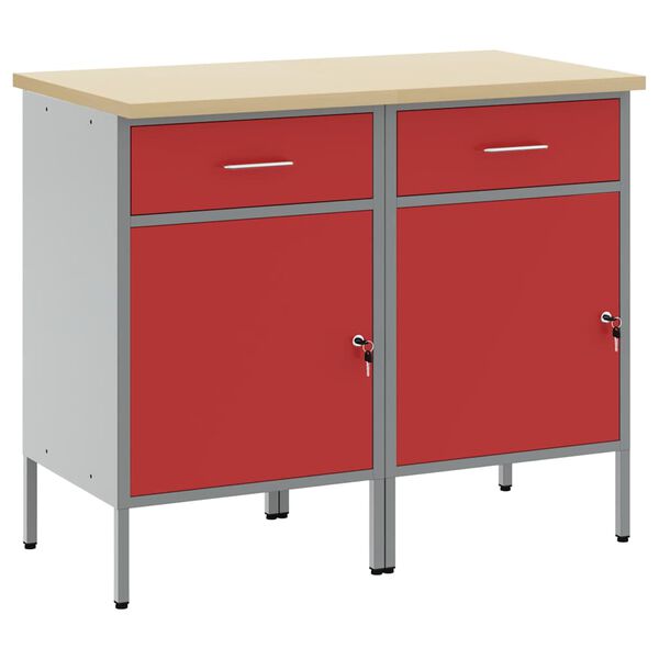 vidaXL Work Cabinet with Drawer 2 pcs Red and Grey 100 x 55 x 85 cm