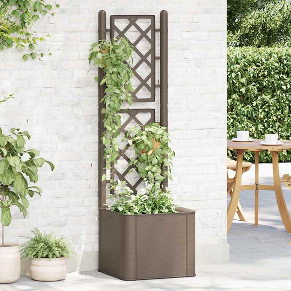 vidaXL Garden Raised Bed with Trellis and Self Watering System Mocha