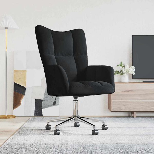 vidaXL Relaxing Chair with Wheel Black 69 x 61.5 x 102 cm Velvet