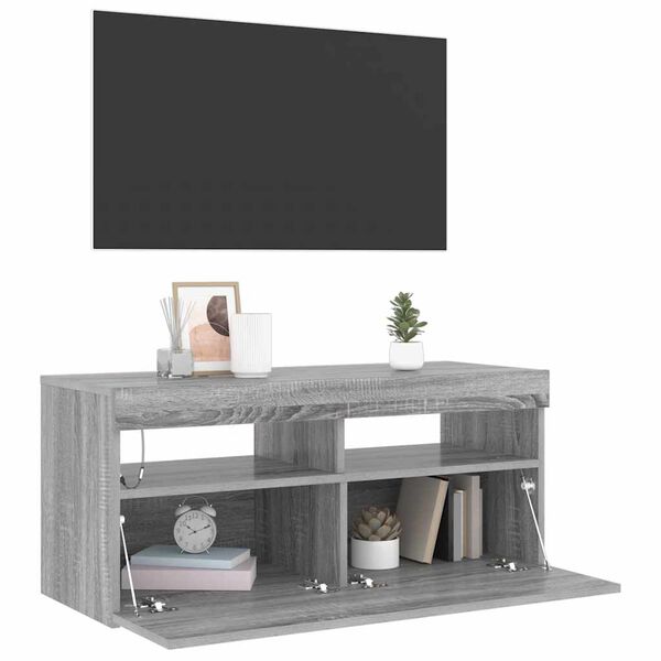 vidaXL TV Cabinet with LED Lights Grey Sonoma 90x35x40 cm