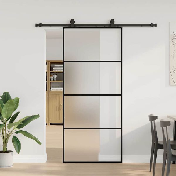 vidaXL Sliding Door with Hardware Set Black 90x205 cm ESG Glass
