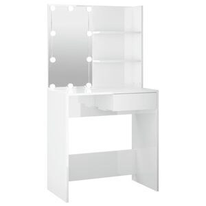 vidaXL Dressing Table with LED High Gloss White 74.5x40x141 cm