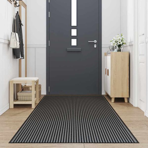 vidaXL Doormat Stripe Black and Grey 115x400 cm