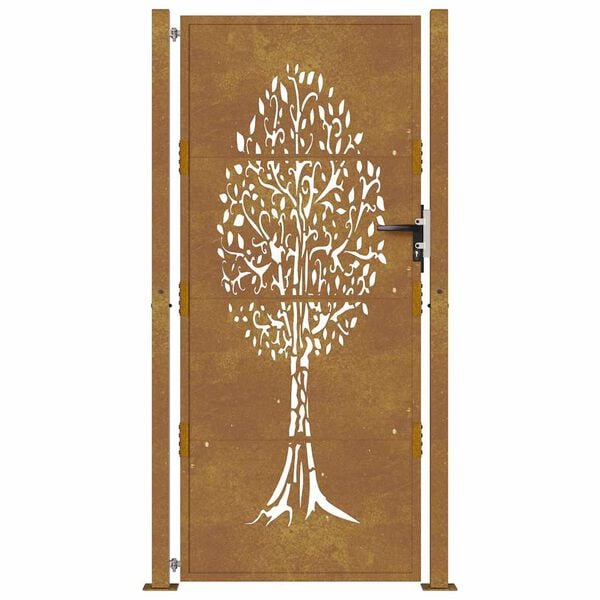 vidaXL Garden Gate 100x200 cm Corten Steel Tree Design