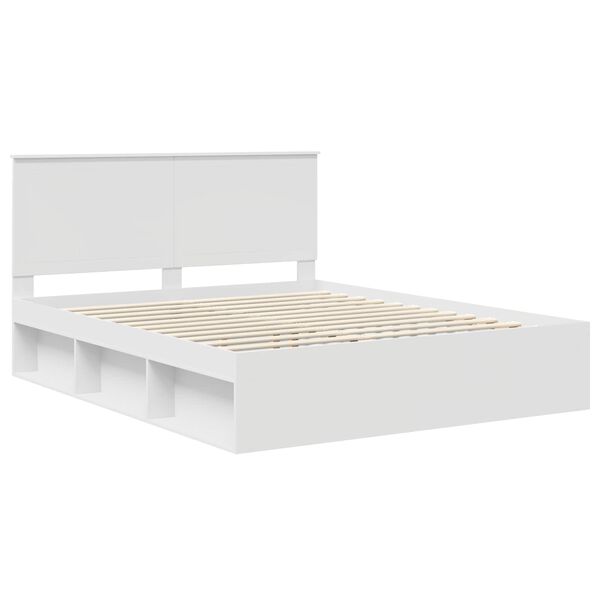 vidaXL Bed Frame with Headboard White 160 x 200 cm Solid Pine Wood