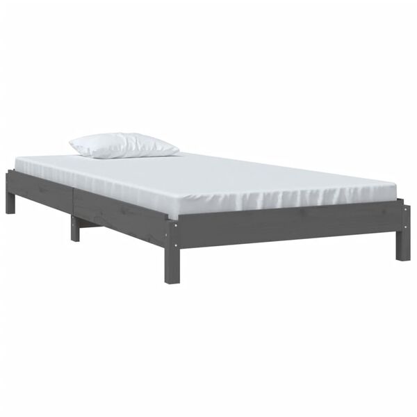vidaXL Stack Bed without Mattress Grey 75x190 cm Small Single Solid Wood Pine
