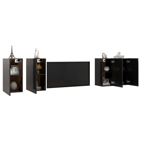vidaXL TV Cabinets 4 pcs High Gloss Black 30.5x30x60 cm Engineered Wood