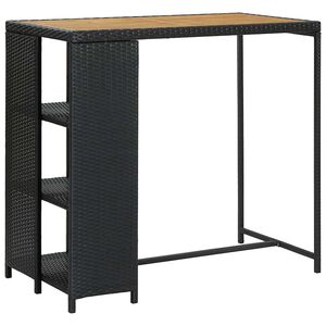 vidaXL Bar Table | Black | PE rattan, steel, solid acacia wood | Counter Height