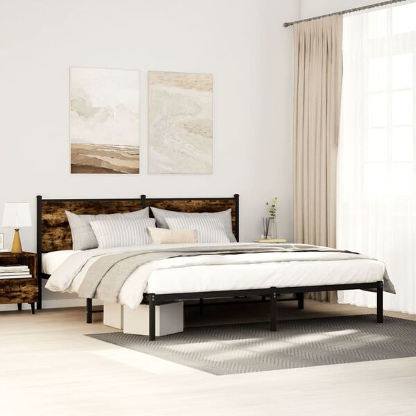 vidaXL Metal Bed Frame without Mattress Smoked Oak 183x213 cm
