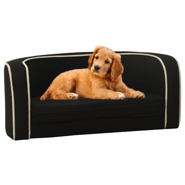 vidaXL Foldable Dog Sofa Black 76x71x30 cm Linen Washable Cushion