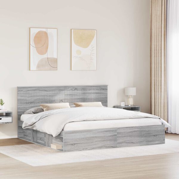 vidaXL Bed Frame Grey Sonoma 200 x 200 cm Solid Pine Wood